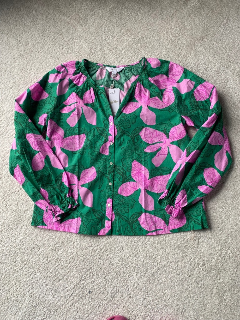 Lilly Pulitzer pink and green floral top SIZE LARGE NEW!